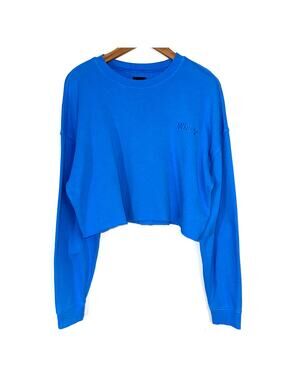 WSLY Bandier Ecosoft Tide Pool Blue Cropped Crewneck Sweatshirt Size Small